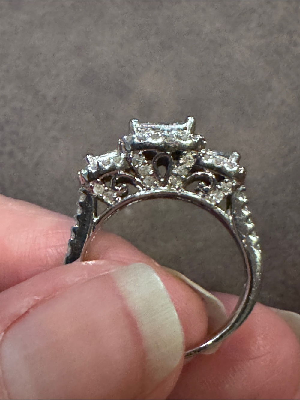 10K White Gold Natural Diamond Princess Cluster Halo Engagement - Picture 5 of 16
